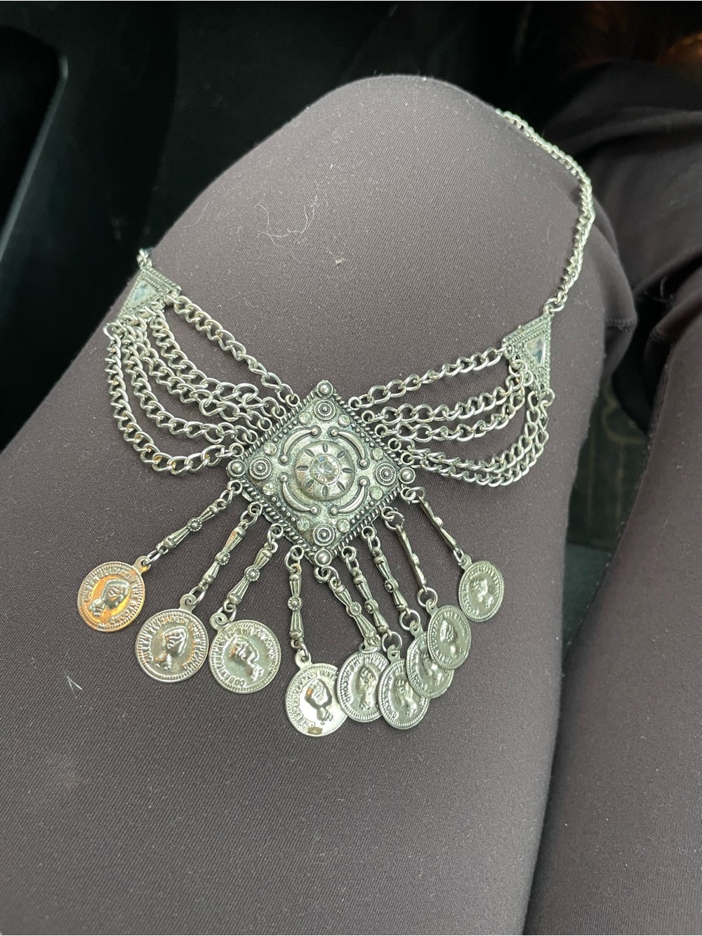 Bohemian Silver-Tone Coin Fringe Statement Necklace